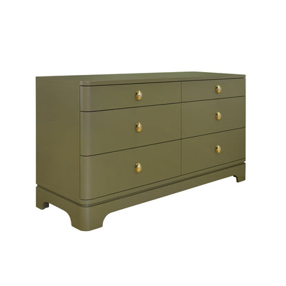 Worlds Away - Six Drawer Rounded Edge Chest With Brass Beetle Knob In Olive Green Matte Lacquer - KILMER OLV view 1