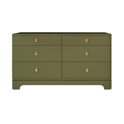 Worlds Away - Six Drawer Rounded Edge Chest With Brass Beetle Knob In Olive Green Matte Lacquer - KILMER OLV view 2
