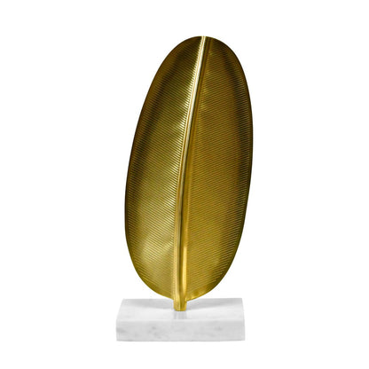 Worlds Away - Small Antique Brass Leaf Scultpture With White Marble Base - BLADE view 1