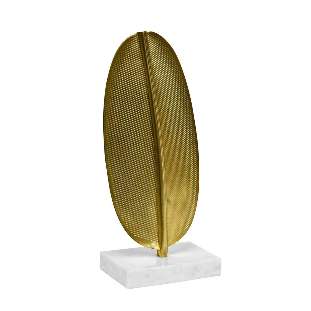 Worlds Away - Small Antique Brass Leaf Scultpture With White Marble Base - BLADE view 2