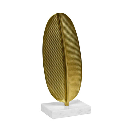 Worlds Away - Small Antique Brass Leaf Scultpture With White Marble Base - BLADE view 2