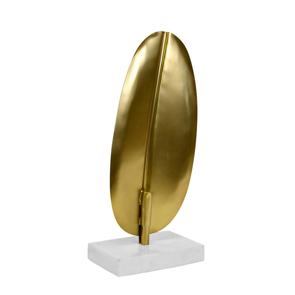Worlds Away - Small Antique Brass Leaf Scultpture With White Marble Base - BLADE view 3