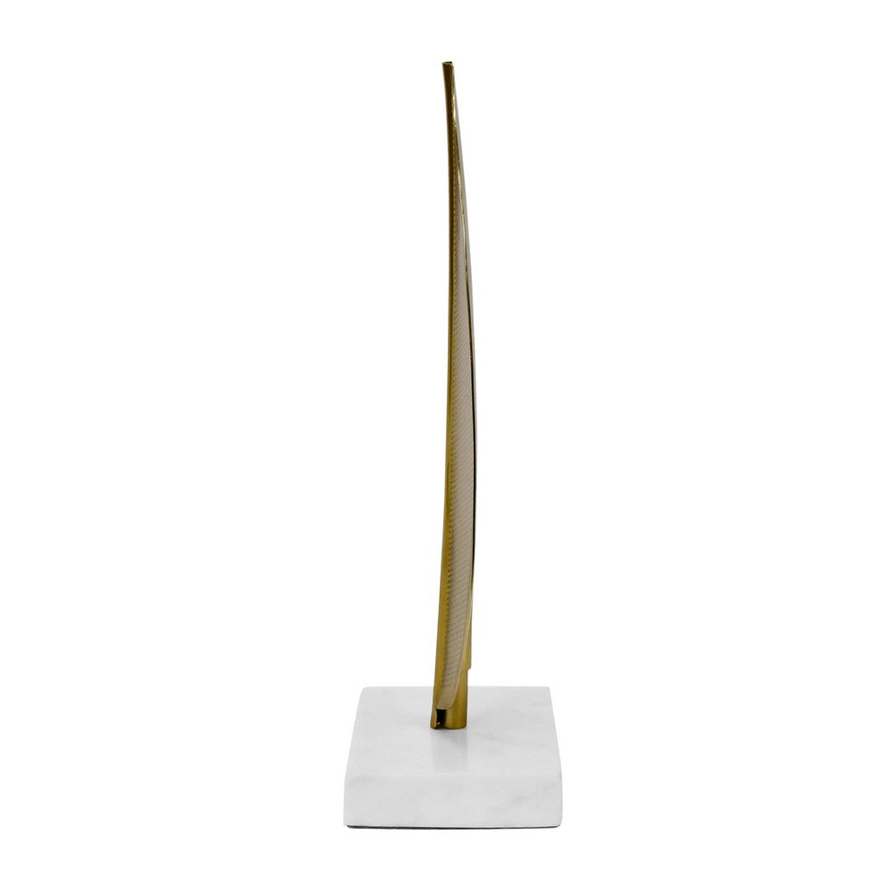 Worlds Away - Small Antique Brass Leaf Scultpture With White Marble Base - BLADE view 4