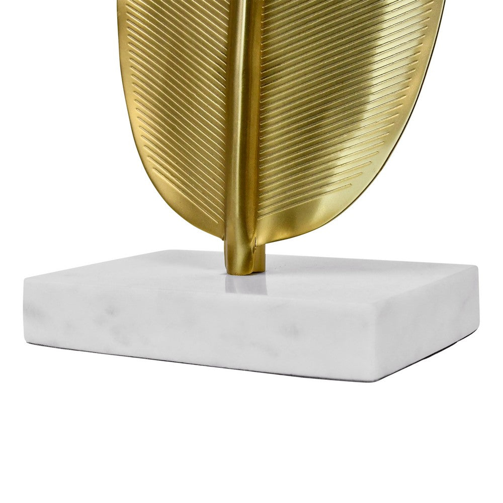 Worlds Away - Small Antique Brass Leaf Scultpture With White Marble Base - BLADE view 6