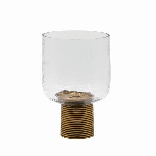 Worlds Away - Small Clear Glass Candle Votive With Ribbed Brass Base - CADEY SM view 1