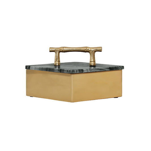 Worlds Away - Small Diamond Shaped Brass Box With Black Marble Top And Brass Bamboo Handle - RHOMA SM view 1