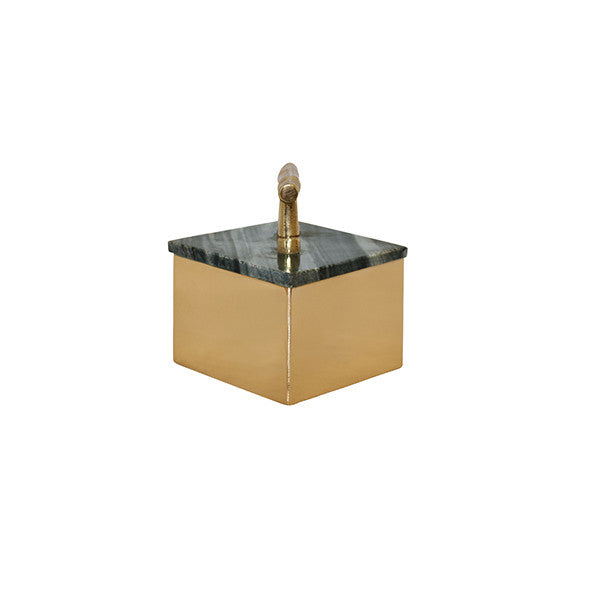 Worlds Away - Small Diamond Shaped Brass Box With Black Marble Top And Brass Bamboo Handle - RHOMA SM view 3