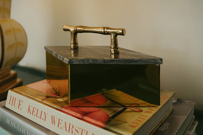 Worlds Away - Small Diamond Shaped Brass Box With Black Marble Top And Brass Bamboo Handle - RHOMA SM view 5