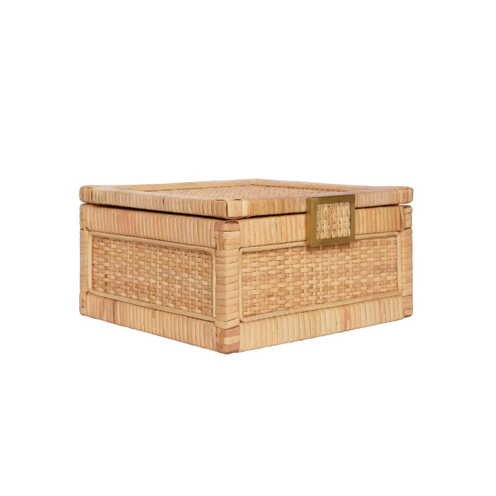 Worlds Away - Small Natural Rattan Decorative Box With Brass Foot Caps - BRUNO SM view 1