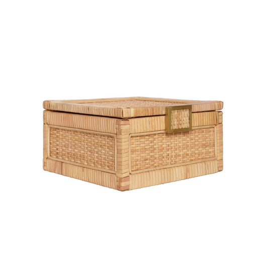 Worlds Away - Small Natural Rattan Decorative Box With Brass Foot Caps - BRUNO SM view 1