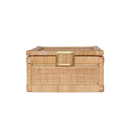 Worlds Away - Small Natural Rattan Decorative Box With Brass Foot Caps - BRUNO SM view 2
