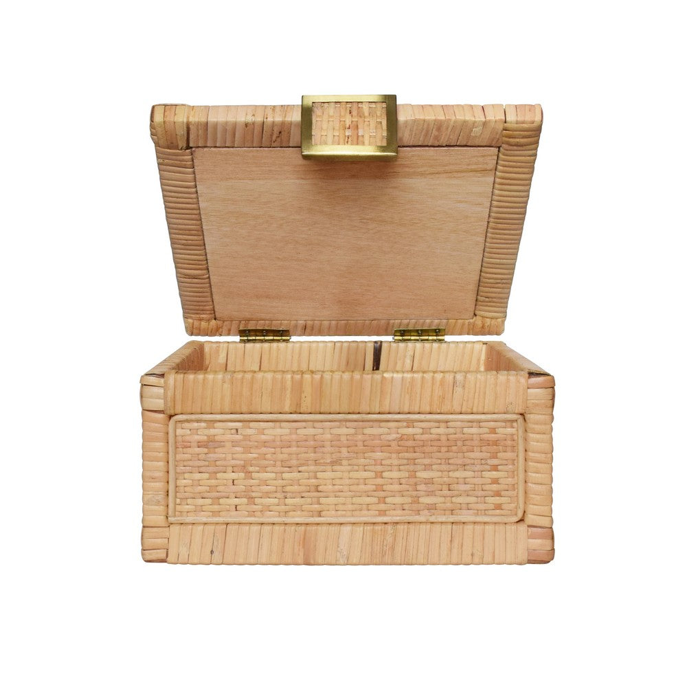 Worlds Away - Small Natural Rattan Decorative Box With Brass Foot Caps - BRUNO SM view 3