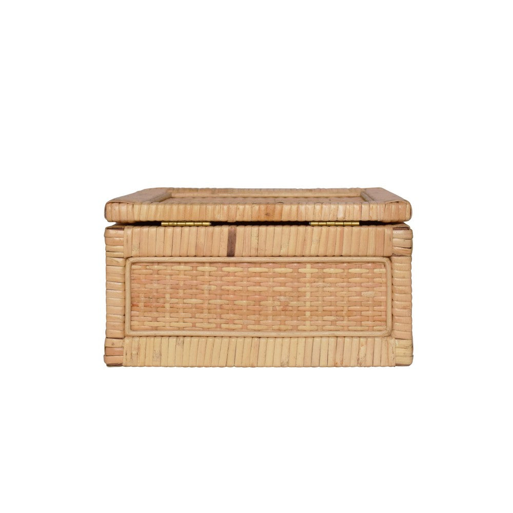 Worlds Away - Small Natural Rattan Decorative Box With Brass Foot Caps - BRUNO SM view 4