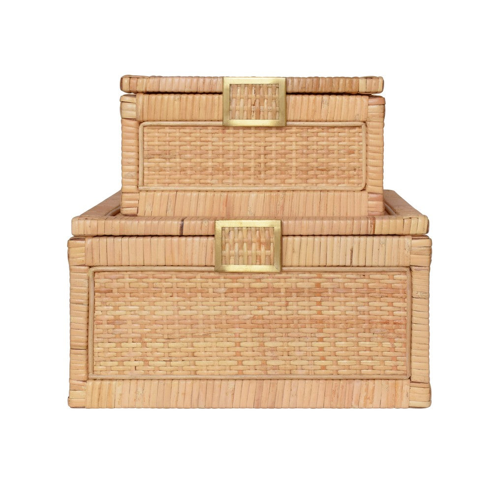 Worlds Away - Small Natural Rattan Decorative Box With Brass Foot Caps - BRUNO SM view 6