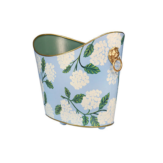 Worlds Away - Small Oval Wastebasket With Raised Ends And Lion Handles - Blue - WBLIONOV-SM HYDR view 1