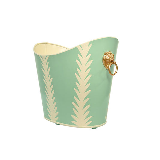 Worlds Away - Small Oval Wastebasket With Raised Ends And Lion Handles - Green - WBLIONOV-SM FROND view 1