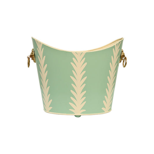 Worlds Away - Small Oval Wastebasket With Raised Ends And Lion Handles - Green - WBLIONOV-SM FROND view 2