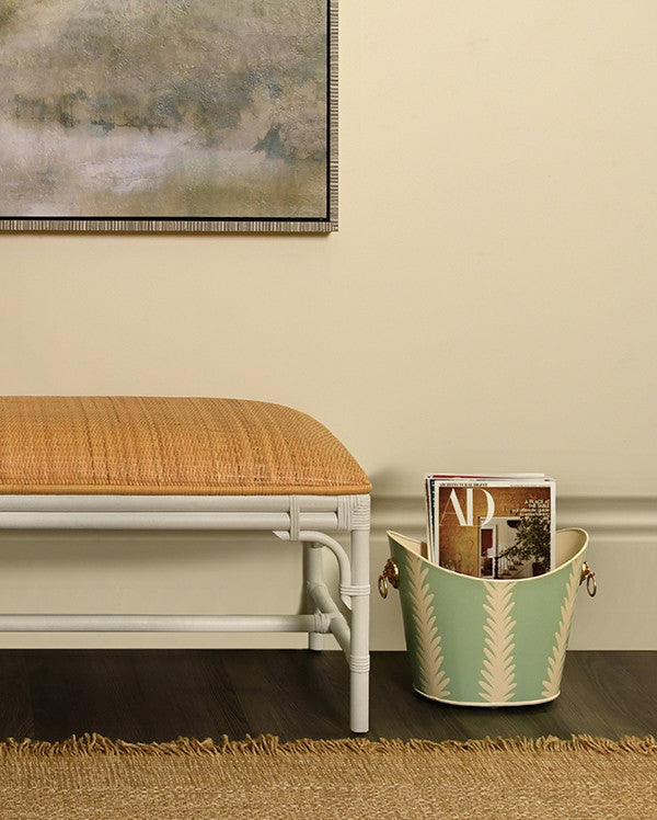 Worlds Away - Small Oval Wastebasket With Raised Ends And Lion Handles - Green - WBLIONOV-SM FROND view 4