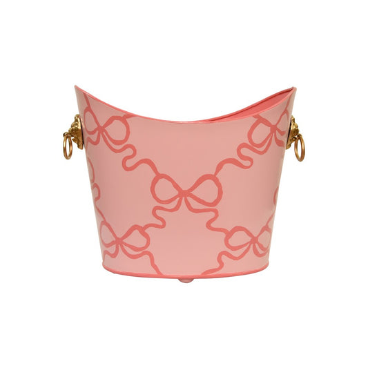 Worlds Away - Small Oval Wastebasket With Raised Ends And Lion Handles - Pink - WBLIONOV-SM BOWS view 1