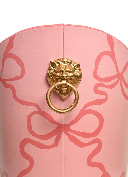 Worlds Away - Small Oval Wastebasket With Raised Ends And Lion Handles - Pink - WBLIONOV-SM BOWS view 2