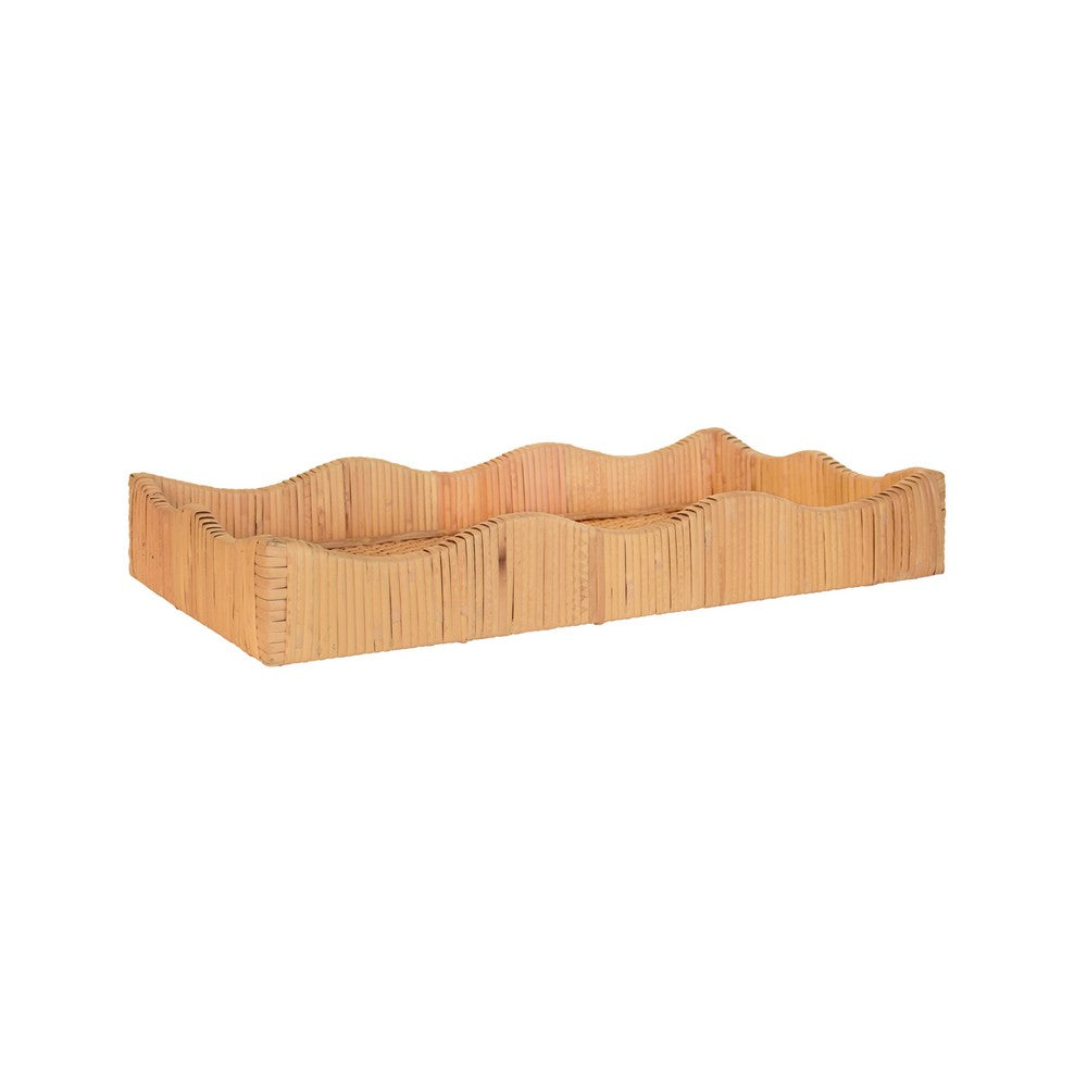 Worlds Away - Small Rectangle Scalloped Edge Tray In Rattan - WAVEY SM view 1