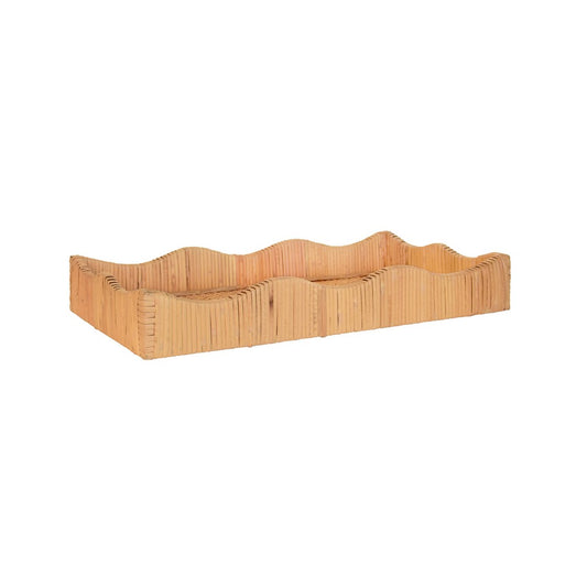 Worlds Away - Small Rectangle Scalloped Edge Tray In Rattan - WAVEY SM view 1
