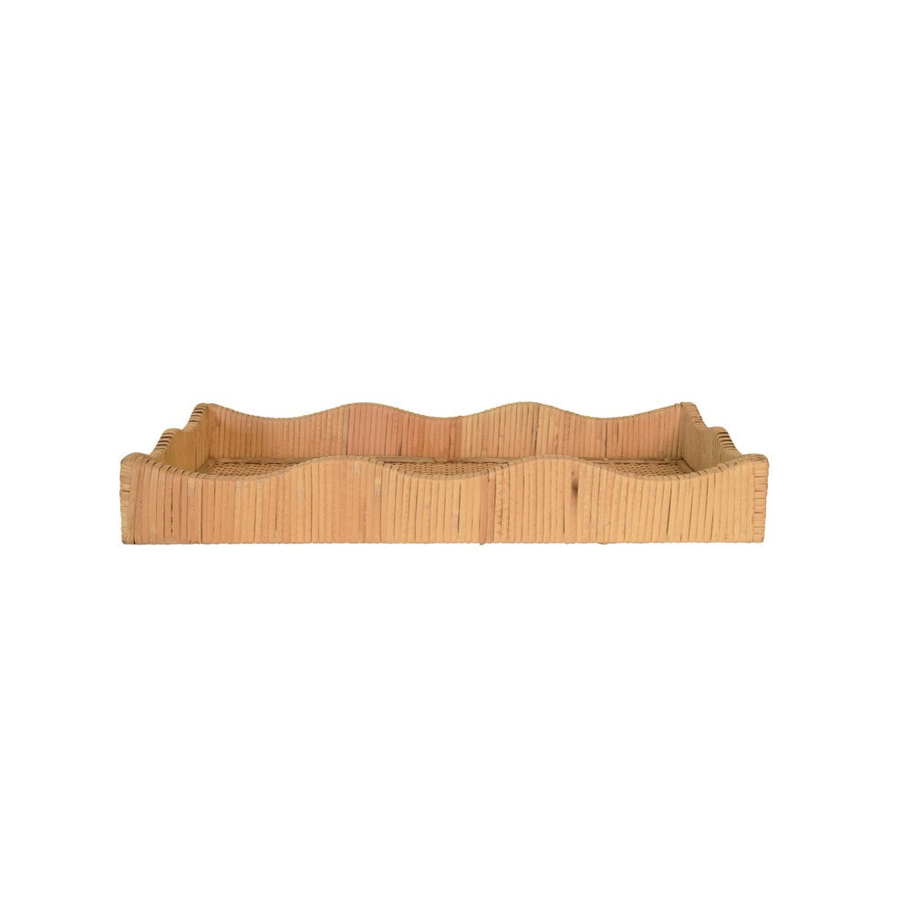 Worlds Away - Small Rectangle Scalloped Edge Tray In Rattan - WAVEY SM view 2