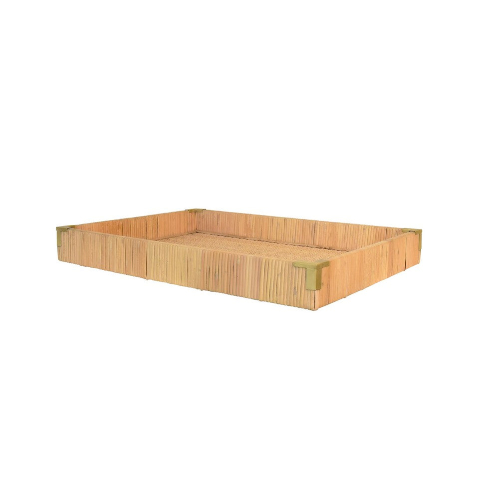 Worlds Away - Small Rectangular Natural Rattan Wrapped Trays With Brass Corners - TOMMY SM view 1