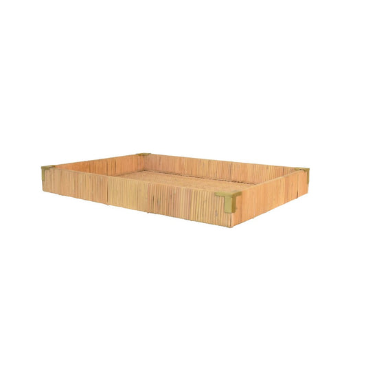 Worlds Away - Small Rectangular Natural Rattan Wrapped Trays With Brass Corners - TOMMY SM view 1