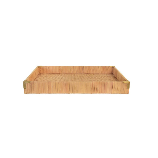 Worlds Away - Small Rectangular Natural Rattan Wrapped Trays With Brass Corners - TOMMY SM view 2