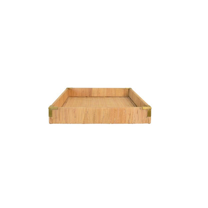 Worlds Away - Small Rectangular Natural Rattan Wrapped Trays With Brass Corners - TOMMY SM view 3