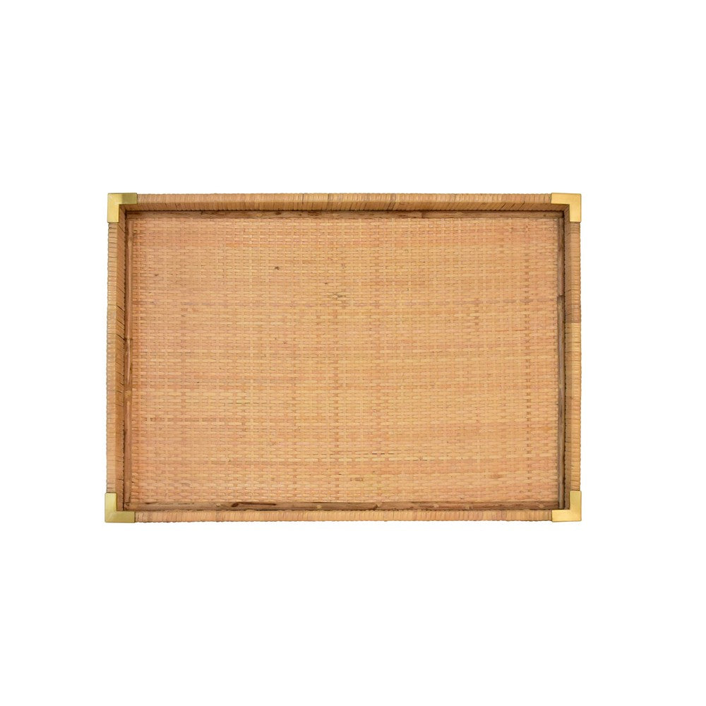 Worlds Away - Small Rectangular Natural Rattan Wrapped Trays With Brass Corners - TOMMY SM view 4