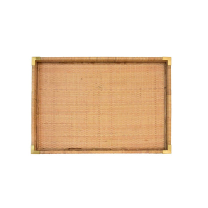 Worlds Away - Small Rectangular Natural Rattan Wrapped Trays With Brass Corners - TOMMY SM view 4