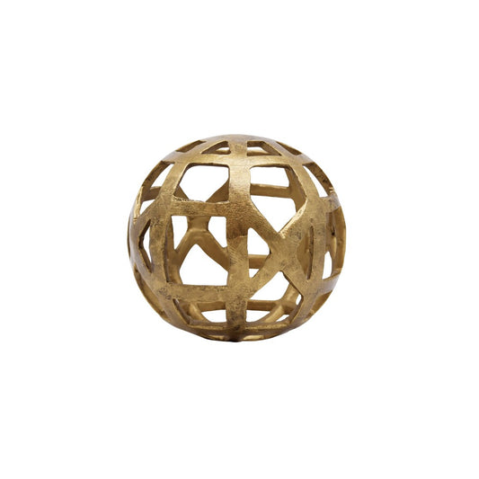 Worlds Away - Small Round Metal Ball With Geo Cutouts In Textured Brass - PAXON SM view 1