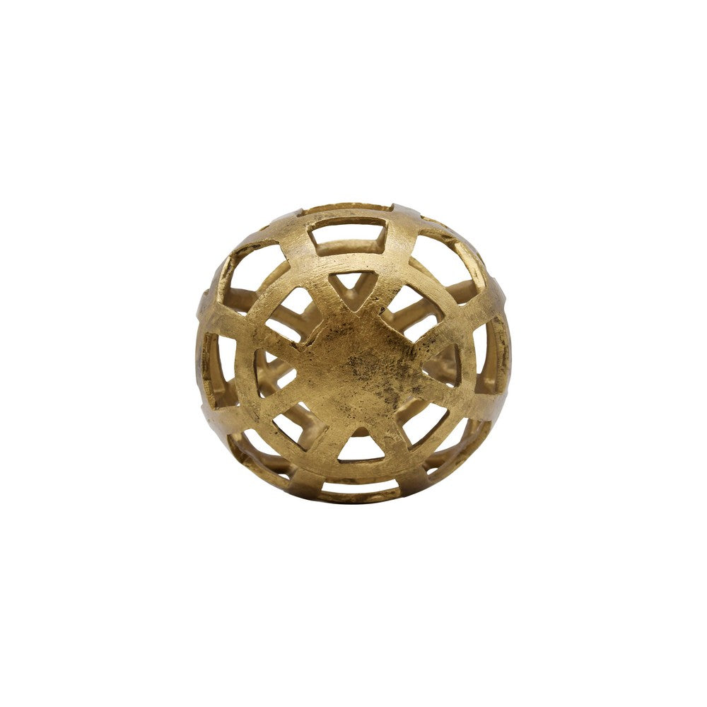 Worlds Away - Small Round Metal Ball With Geo Cutouts In Textured Brass - PAXON SM view 3