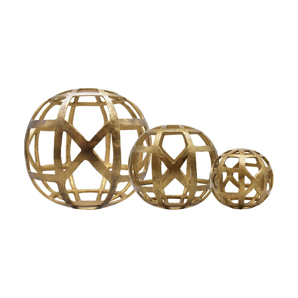 Worlds Away - Small Round Metal Ball With Geo Cutouts In Textured Brass - PAXON SM view 4
