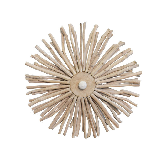 Worlds Away - Small Round Wall Sconce Handcrafted With Whitewash Eurcalyptus Wood - RIO SM view 1