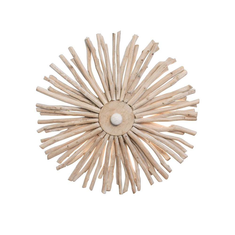 Worlds Away - Small Round Wall Sconce Handcrafted With Whitewash Eurcalyptus Wood - RIO SM view 2