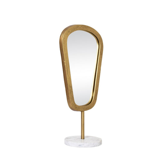 Worlds Away - Small Table Top Mirror In Aged Gold Finish On White Marble Base - MICAH SM view 1
