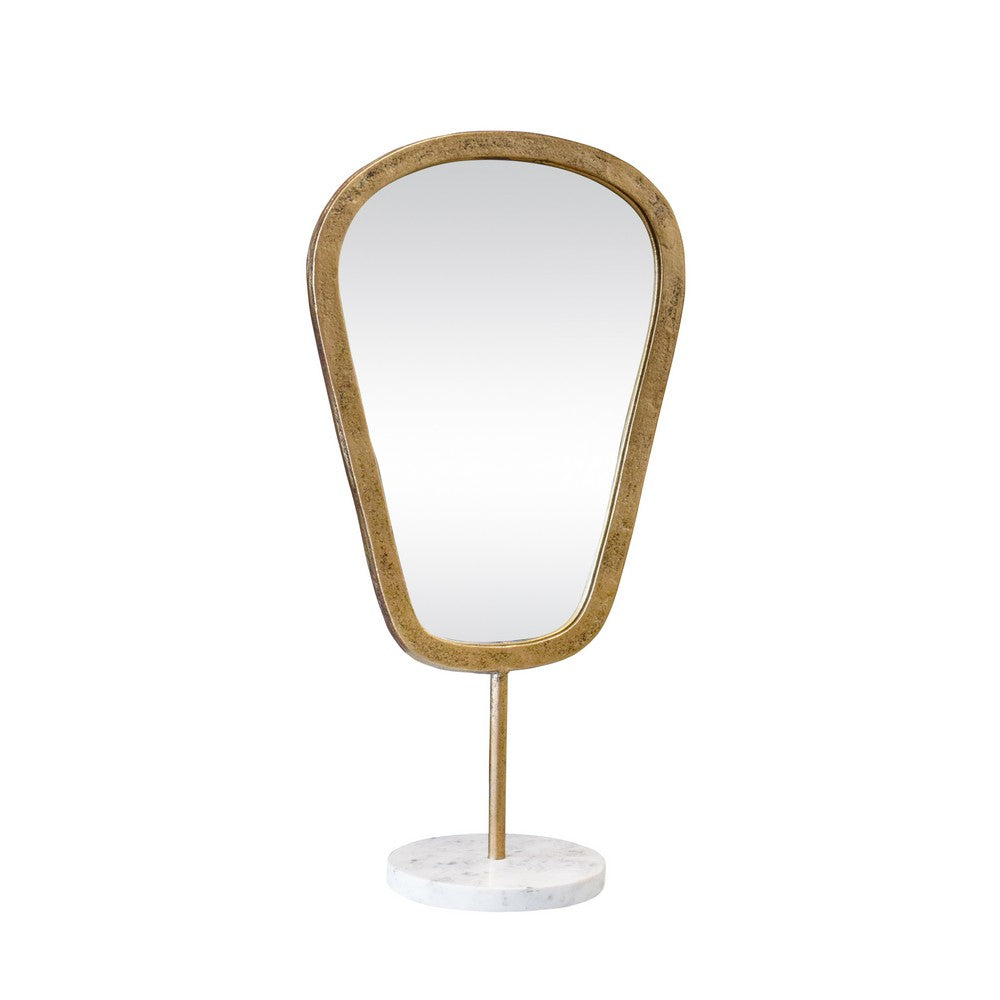 Worlds Away - Small Table Top Mirror In Aged Gold Finish On White Marble Base - MICAH SM view 2