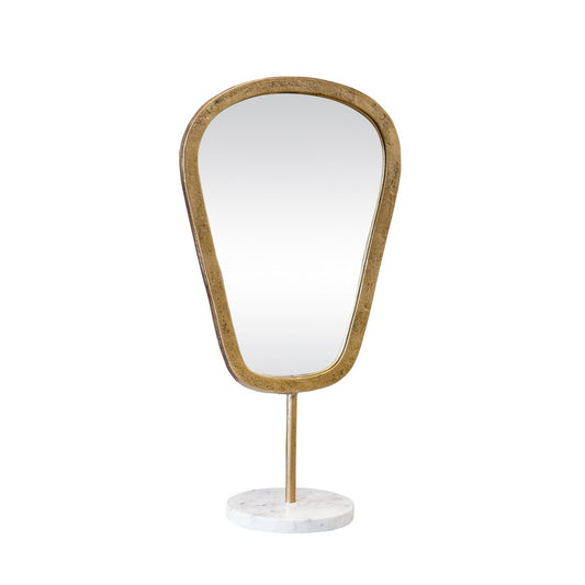 Worlds Away - Small Table Top Mirror In Aged Gold Finish On White Marble Base - MICAH SM view 2