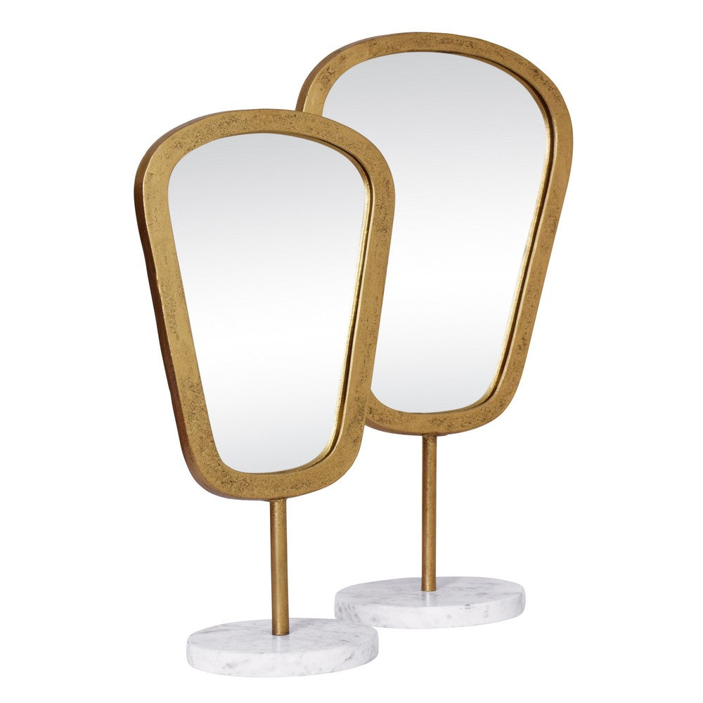 Worlds Away - Small Table Top Mirror In Aged Gold Finish On White Marble Base - MICAH SM view 4