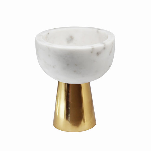 Worlds Away - Small White Marble Bowl With Brass Base - REVE SM view 1