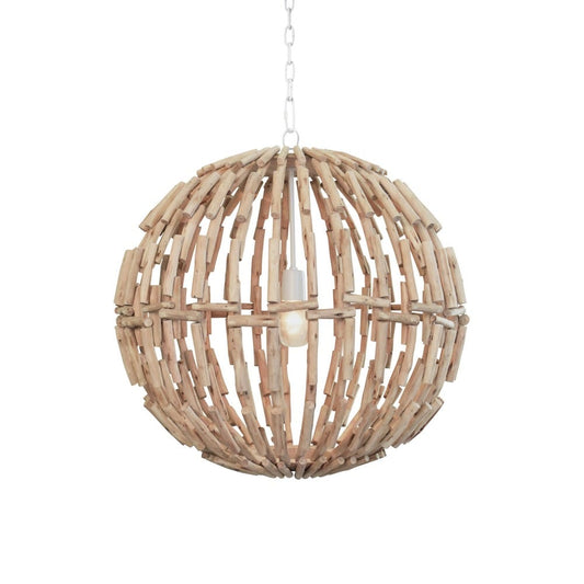 Worlds Away - Sphere Shaped Pendant Handcrafted With Whitewash Eucalyptus Wood - CADE view 2