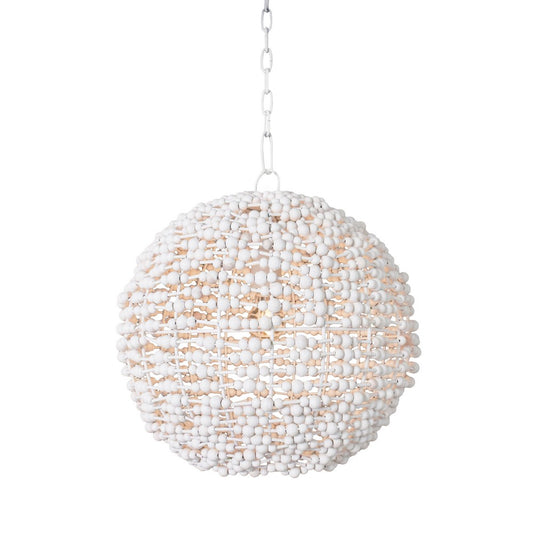 Worlds Away - Sphere Shaped Pendant Wrapped With Whitewash Wood Beads - LEENA view 2