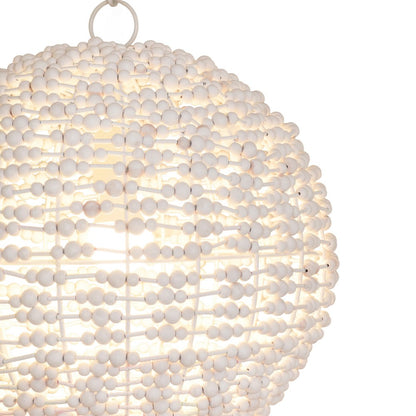 Worlds Away - Sphere Shaped Pendant Wrapped With Whitewash Wood Beads - LEENA view 3