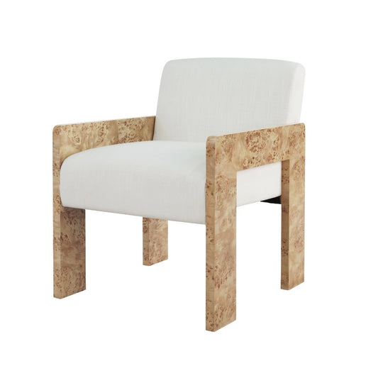 Worlds Away - Square Arm Wooden Accent Chair In Burl Wood With Performance White Linen Upholstery - ASTOR BW view 1