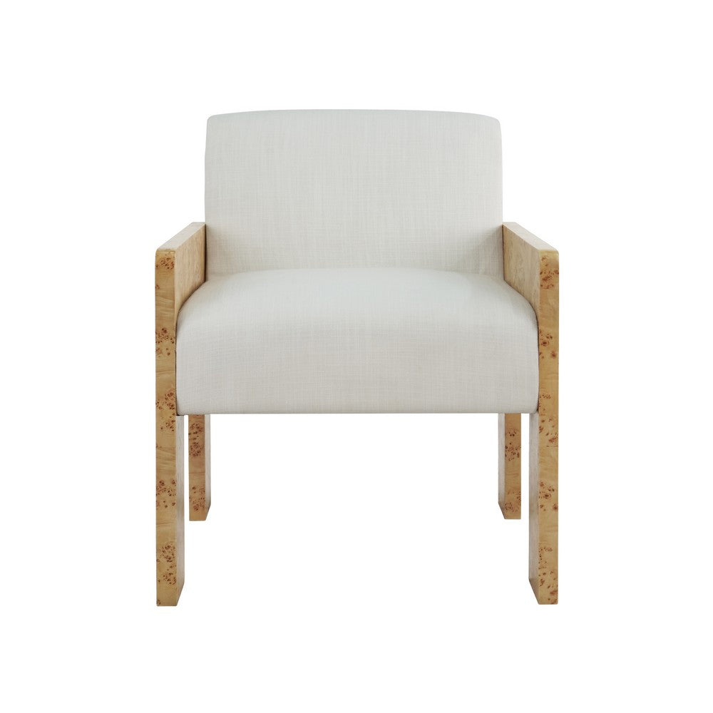 Worlds Away - Square Arm Wooden Accent Chair In Burl Wood With Performance White Linen Upholstery - ASTOR BW view 2