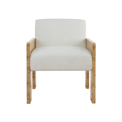 Worlds Away - Square Arm Wooden Accent Chair In Burl Wood With Performance White Linen Upholstery - ASTOR BW view 2