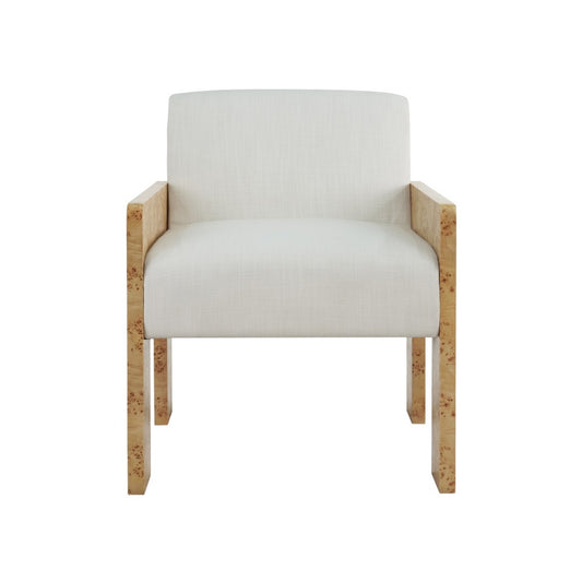 Worlds Away - Square Arm Wooden Accent Chair In Burl Wood With Performance White Linen Upholstery - ASTOR BW view 2